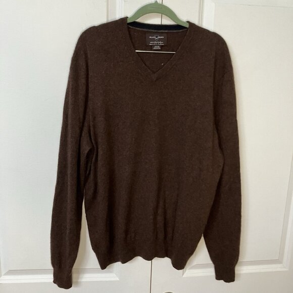 Black Brown 1826 Cashmere Sweater Mens XXL Brown 2 Ply Academia V-neck Grandpa - Picture 1 of 8
